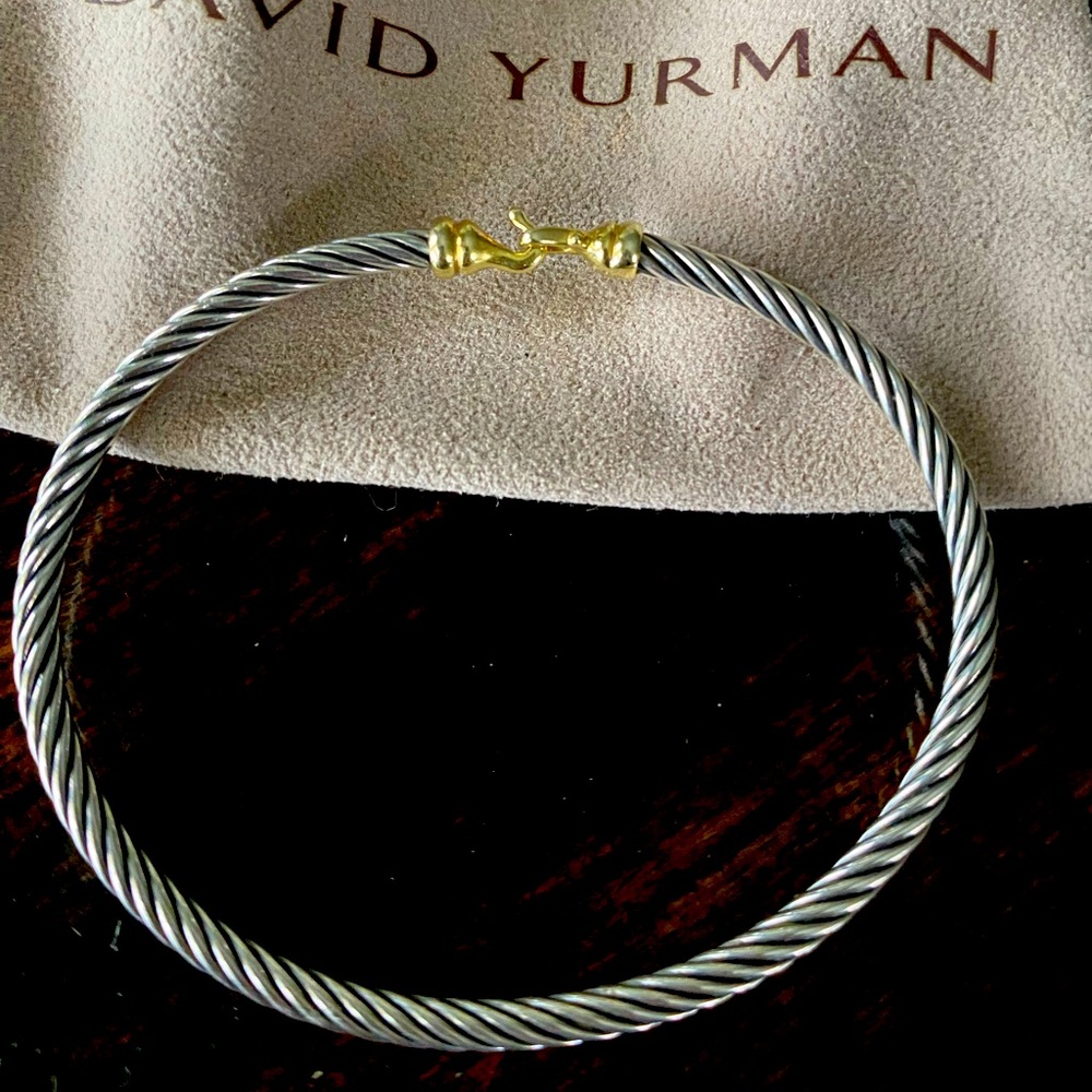 Authentic David Yurman Bracelet Sterling Silver & 18 K gold Cable Buckle Bangle